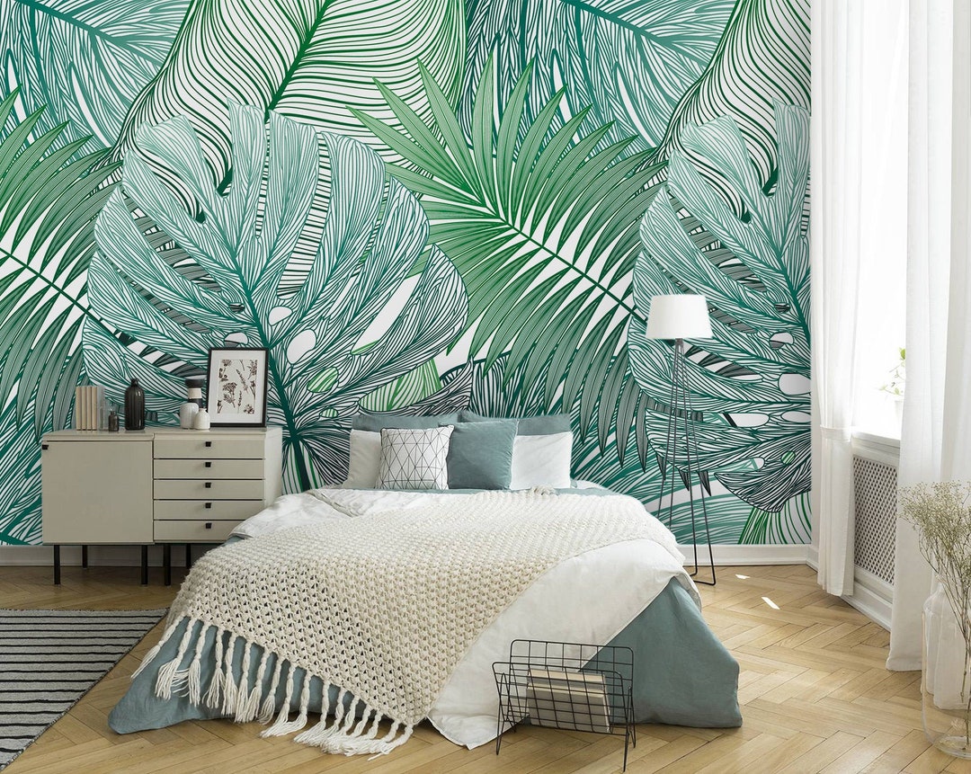 Tropical Leaves Removable Wall Mural, Peel and Stick Wallpaper ...