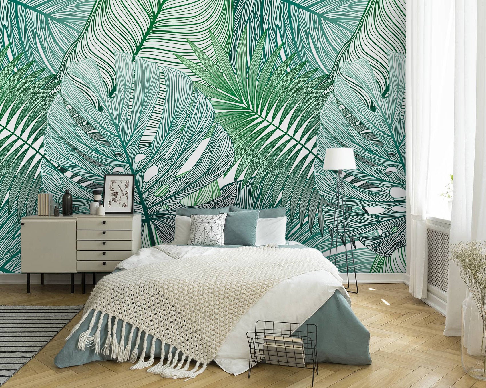 Tropical leaves removable wall mural peel and stick Etsy