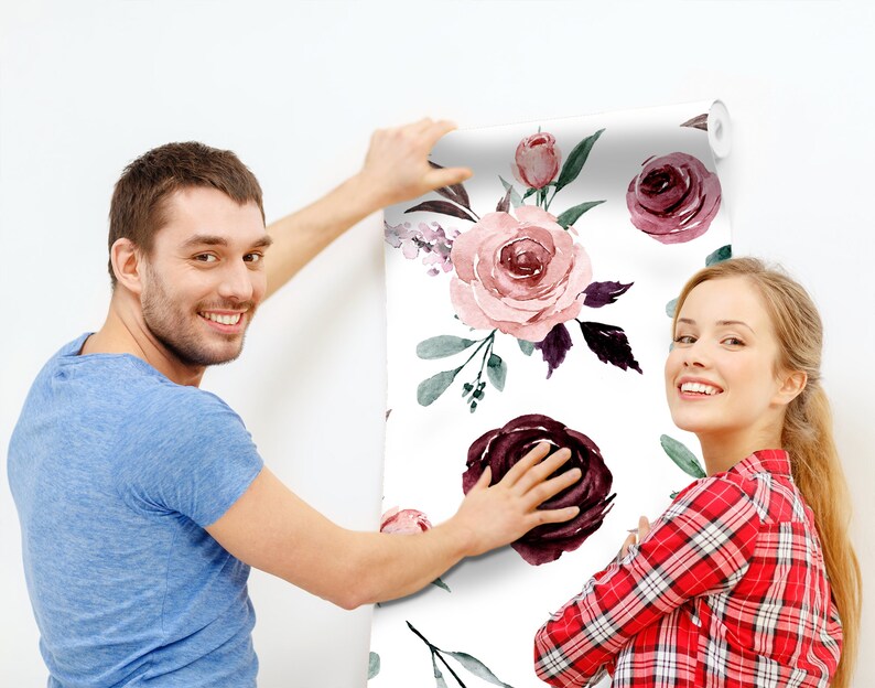 Watercolor Floral Wallpaper, Removable Peel and Stick Wall Mural ...
