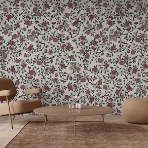 Wallpaper with decorative floral pattern, vintage style wall mural, self adhesive, peel and stick, removable or traditional, vinyl wallpaper