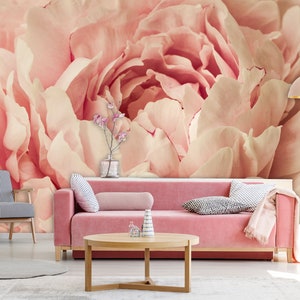 Bella carta da parati peonia, buccia e bastone, decorazioni murali floreali, carta da parati autoadesiva rimovibile, murale temporaneo