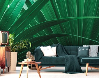 Fotomural de hojas de palmera exóticas, papel pintado autoadhesivo removible, estampado de hojas tropicales, papel pintado despegable y pegable, decoración de pared