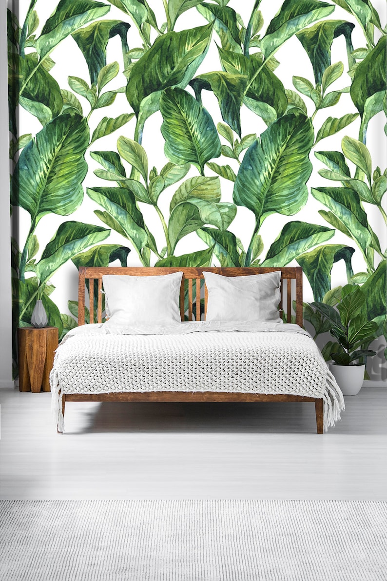 Banana Leaf Wallpaper Peel and Stick Wallmural With - Etsy