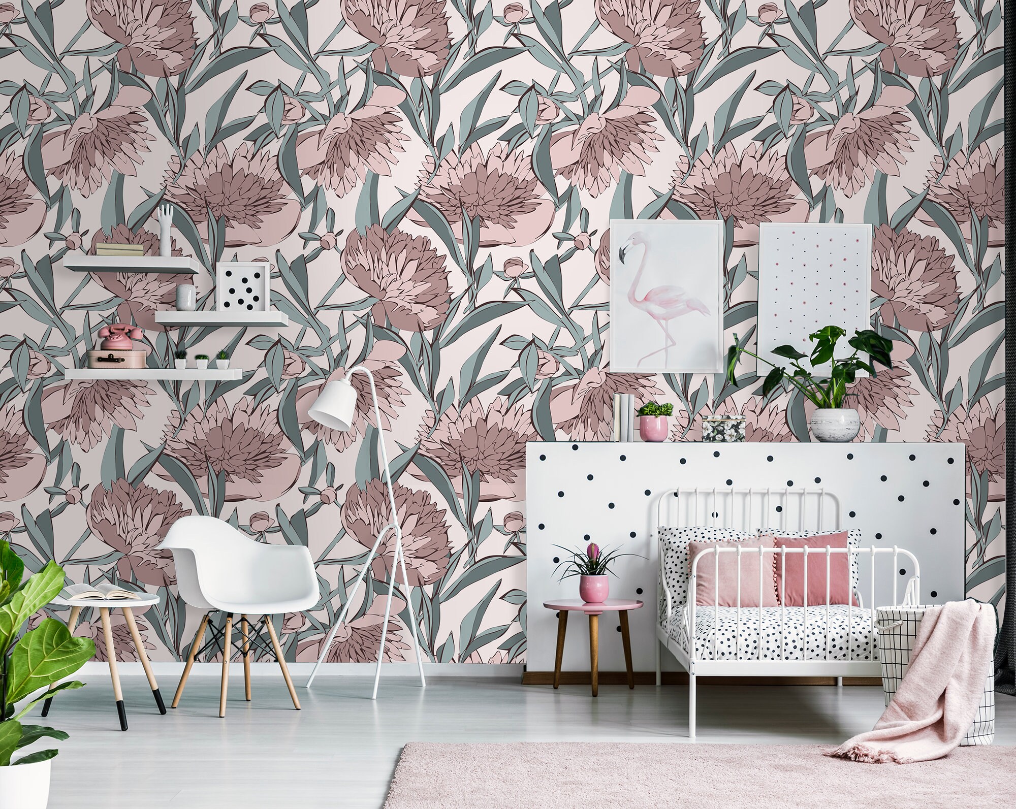 Peony Floral Wallpaper Peel and Stick Wall Mural Girl Decor - Etsy