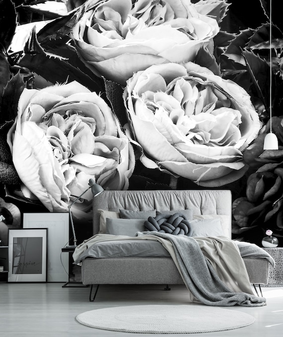 Autocollant mural fleurs pivoine, autocollants muraux pivoine aquarelle  noir et blanc peler et coller des autocollants amovibles -  Canada