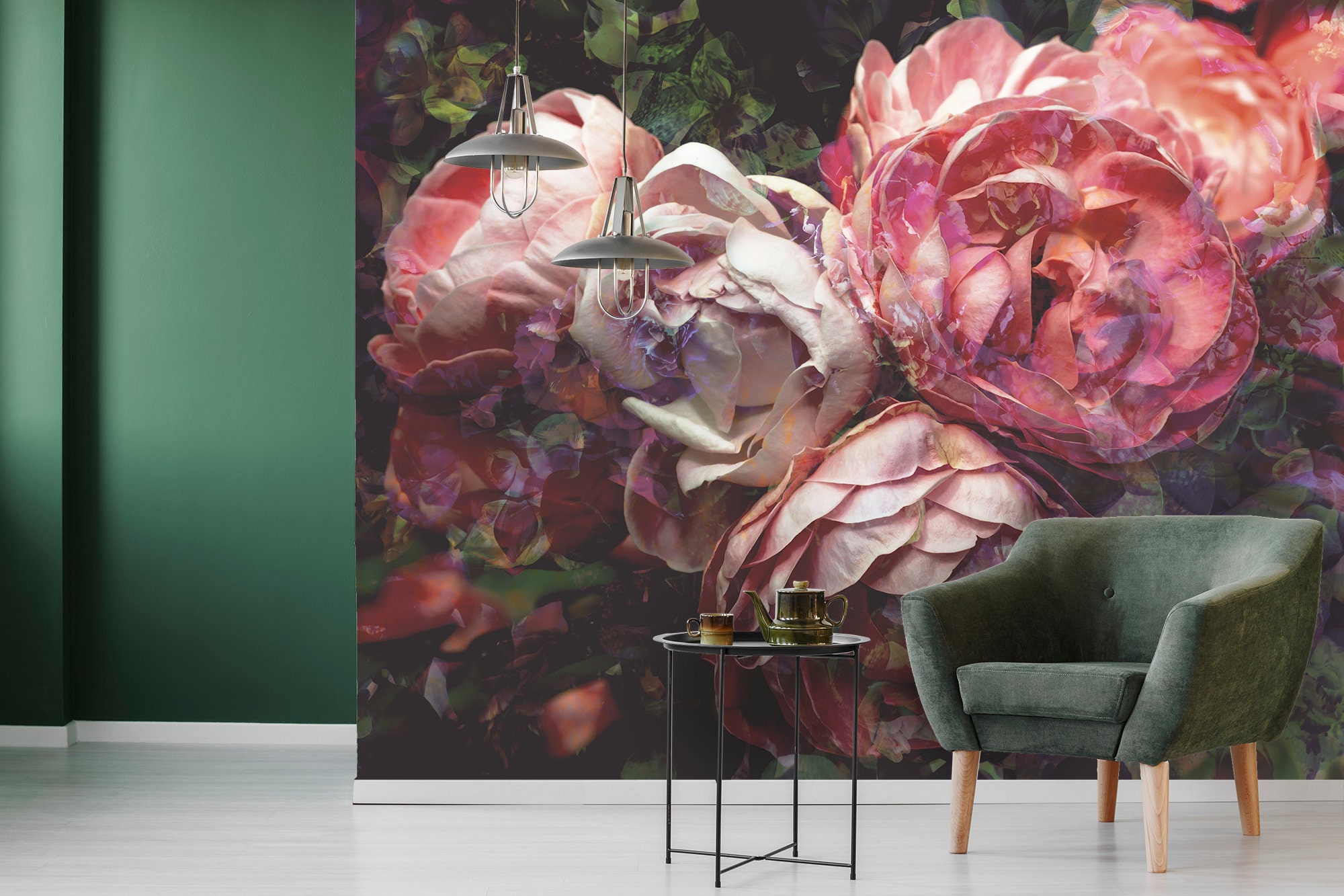 Big pink peony wall mural peel and stick wallpaper temporary | Etsy