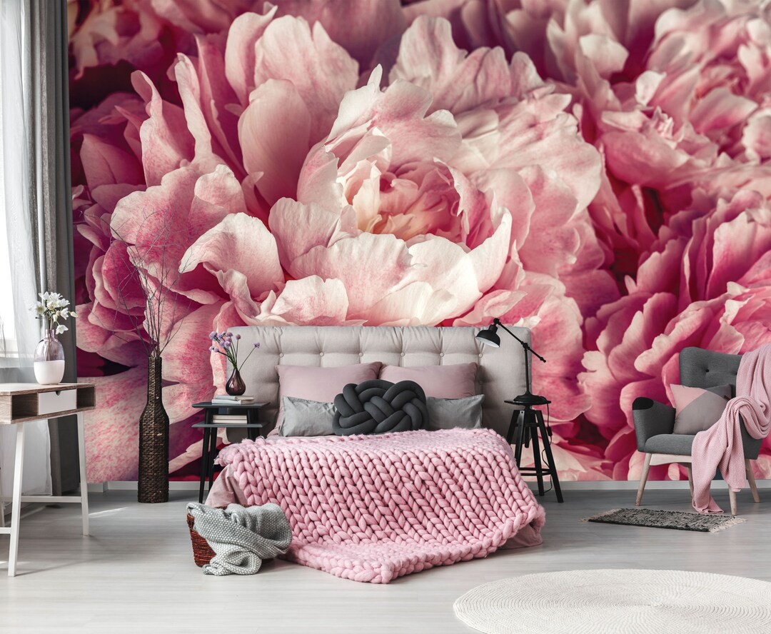 Pink Peony Wall Mural, Self Adhesive Removable Wallpaper, Floral ...