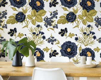 Black peony wallpaper, peel and stick floral wall mural, temporary removable wallpaper, self adhesive, floral home decor