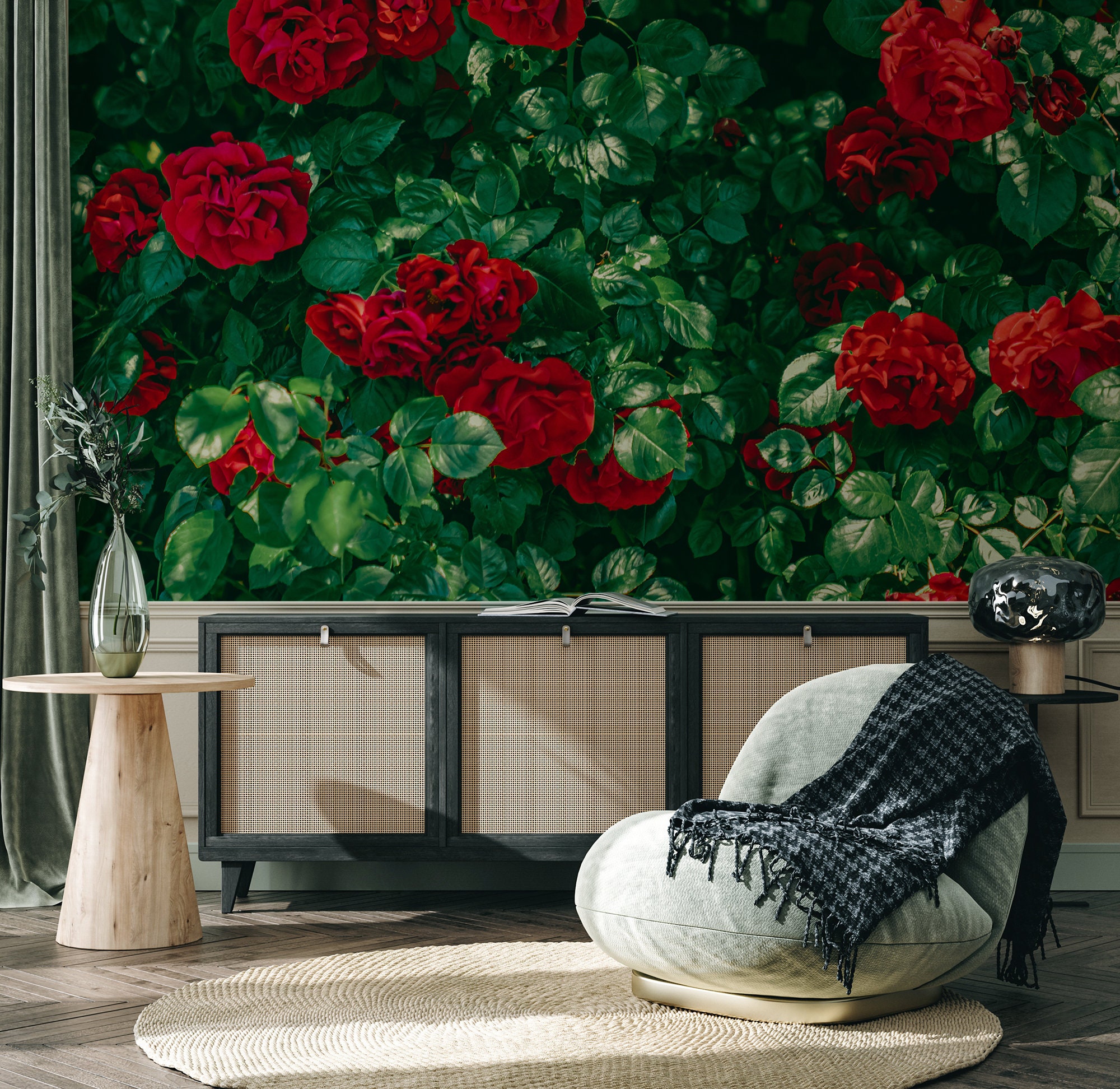 Garden Red Roses Wall Mural Peel and Stick Removable Etsy