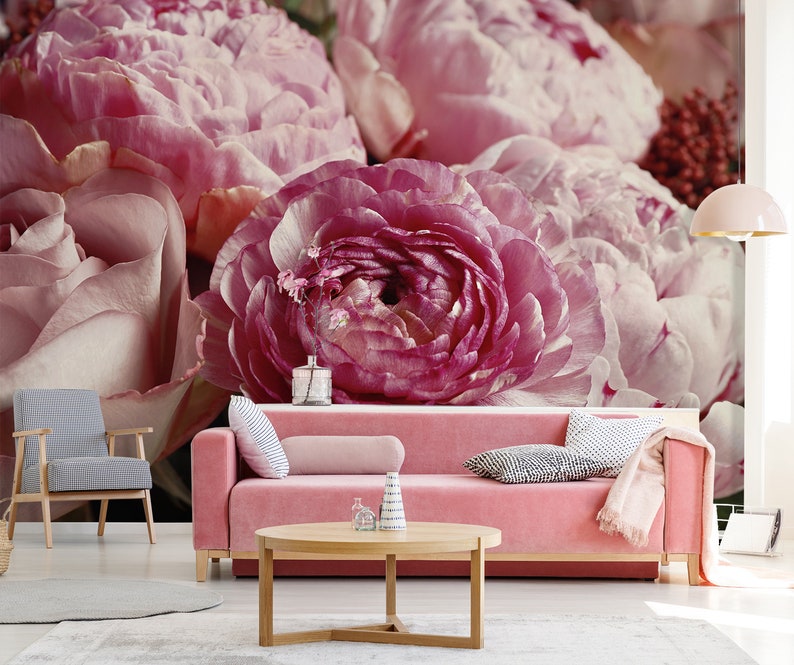 Pink Peony Wall Mural Peel and Stick Wallpaper Self Adhesive | Etsy