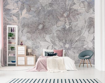 Abstrakcyjna tapeta kwiatowa, fototapeta w stylu vintage, sztuka ścienna, samoprzylepna, odklejana i przyklejana, usuwalna lub tradycyjna, tapeta winylowa