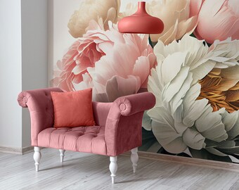 Piękna tapeta z motywem kwiatowym, tapeta z kwiatami piwonii, samoprzylepna, odklejana i przyklejana, usuwalna lub tradycyjna, tapeta winylowa