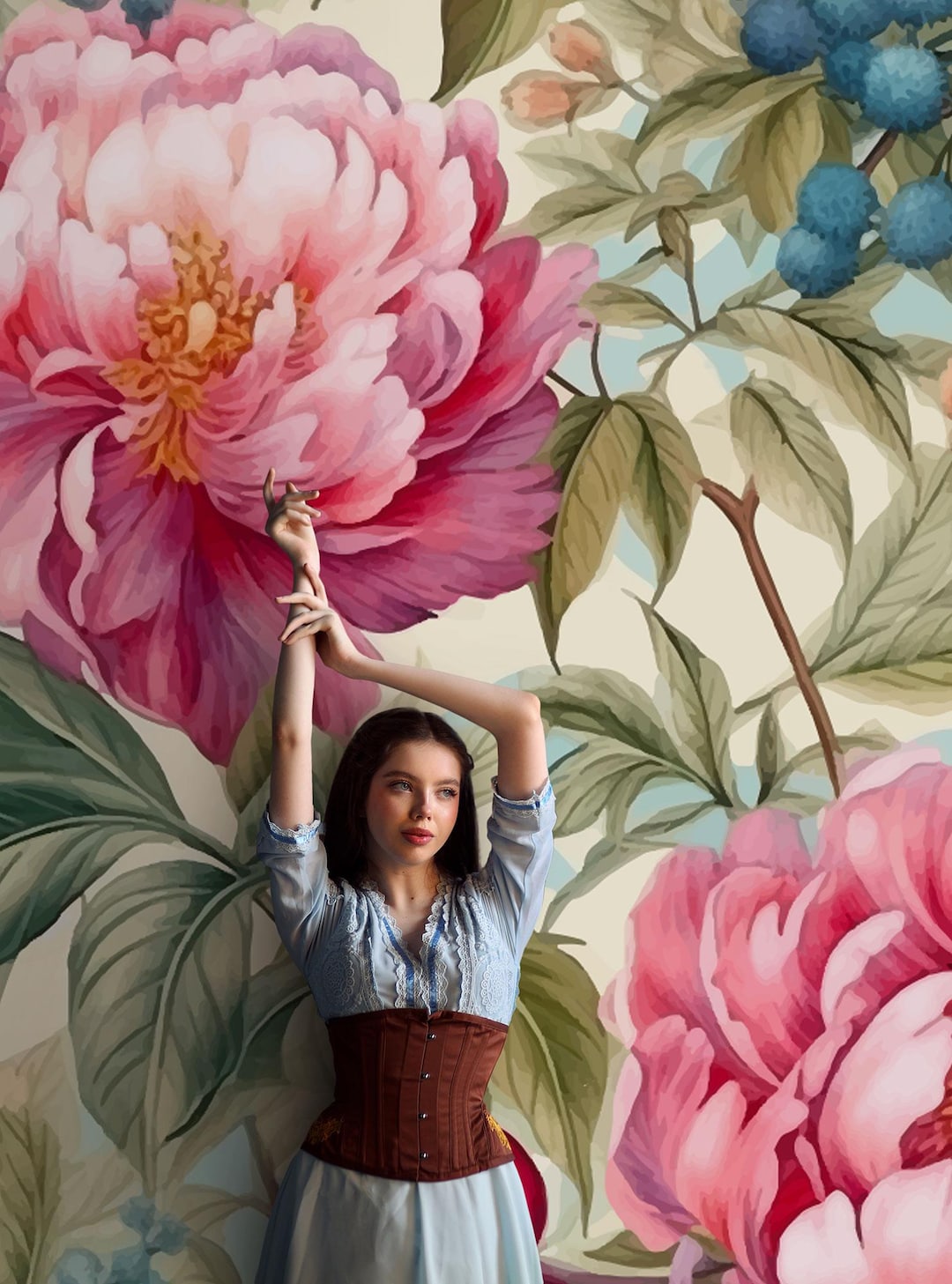 Pink Peony Botanical Wallpaper, Floral Wall Mural, Self Adhesive, Peel ...