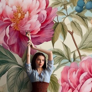 Carta da parati botanica con peonie rosa, murale floreale, autoadesiva, staccabile e attaccabile, rimovibile o tradizionale, carta da parati in vinile