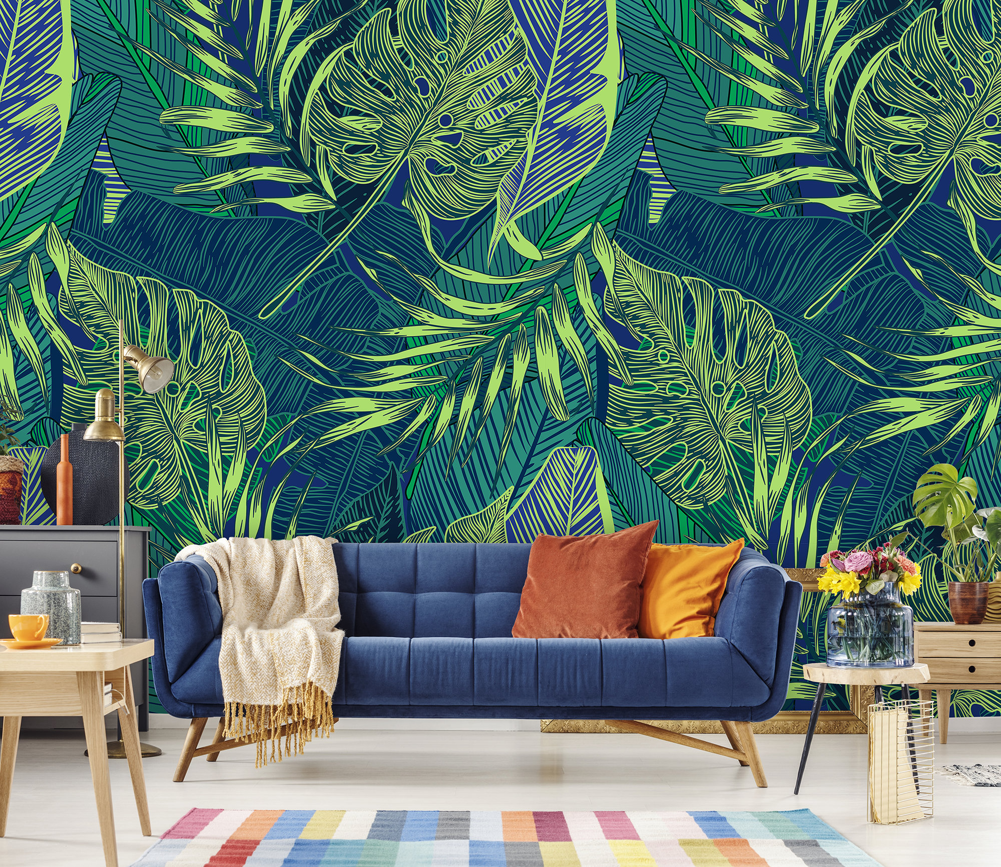 Tropical Leaves Wallpaper Peel and Stick Wall Mural Palm Etsy