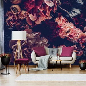 Vintage bouquet of flowers wall mural, self adhesive removable wallpaper, nature floral print, peel and stick wallpaper, wall decor