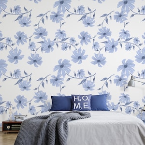 Vintage watercolor wallpaper, floral painting wall mural, self adhesive, peel and stick, removable or traditional, vinyl wallpaper