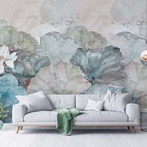 Grunge floral wallpaper, floral oil painting on canvas wall mural, self adhesive, peel and stick, removable or traditional, vinyl wallpaper