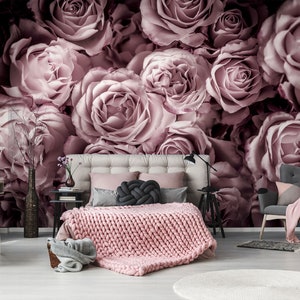 Romantic rose floral wallpaper, modern style wallpaper, self adhesive, peel and stick, removable or traditional, vinyl wallpaper