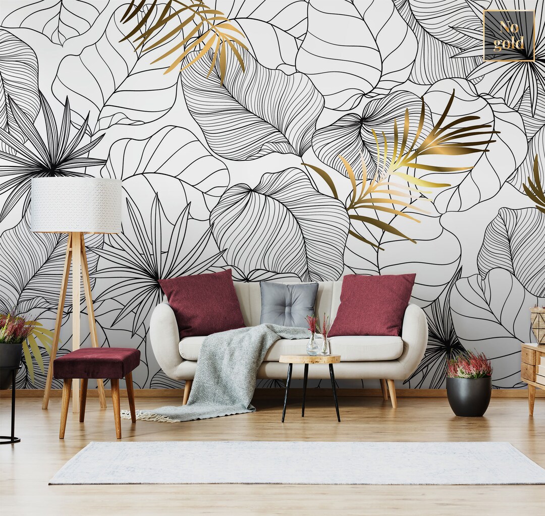Black and White Tropical Wall Mural, Self Adhesive Removable Wallpaper — free download