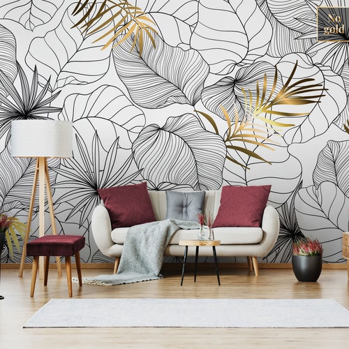 Tropical Black and White Wall Mural Peel and Stick Removable Etsy