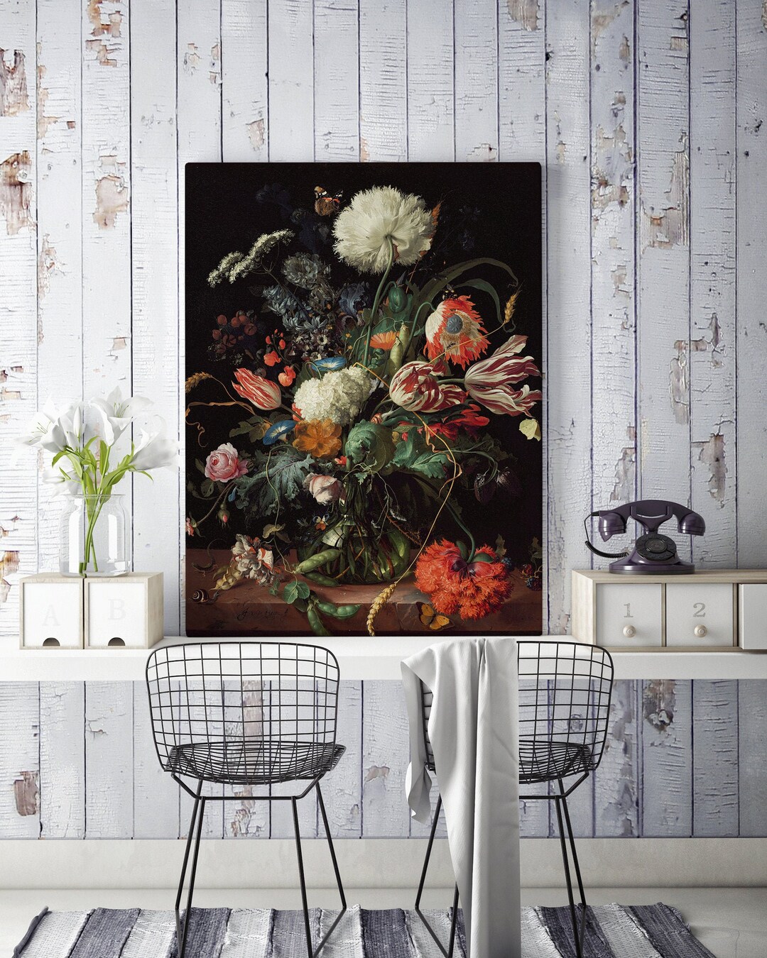 Fleurs De Pavot Abstraites - Impression Sur Toile 70x100cm Sans Cadre | Décoration Murale Moderne Noir Rouge Salon Chambre