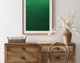 Green Wave Pattern Art Print | Modern Geometric Wall Decor (Digital Download)