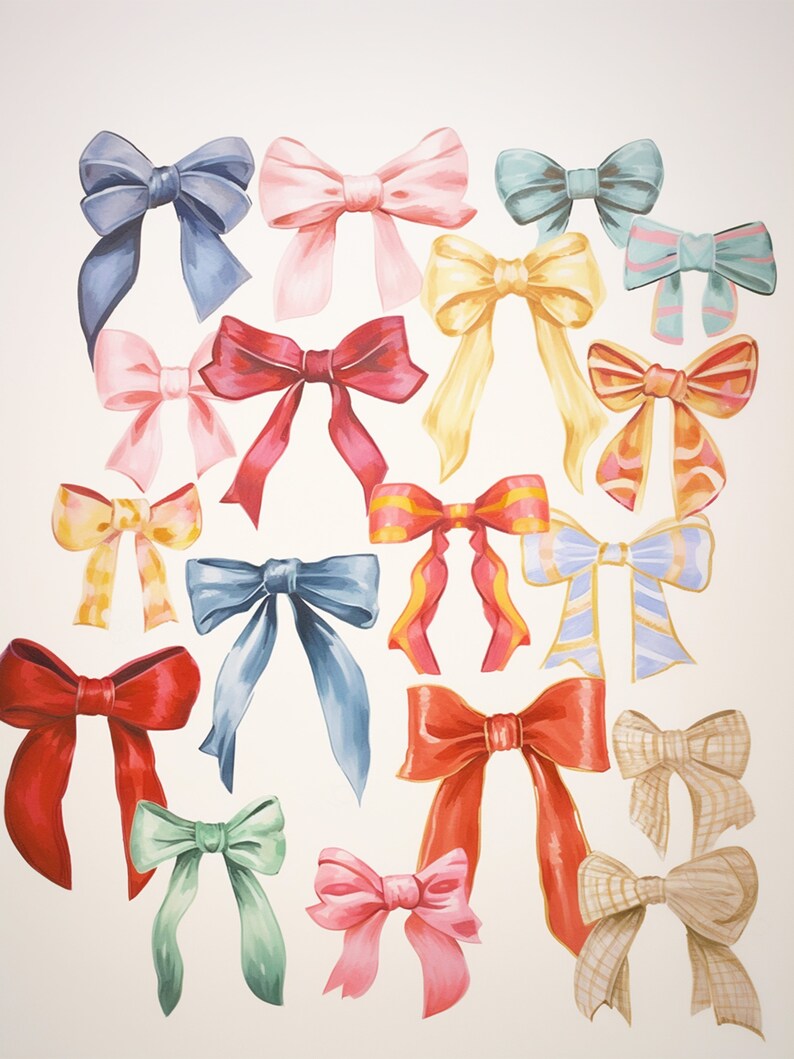 Watercolor Bows Print | Trendy Kids Room Wall Art (digital Download) - Etsy