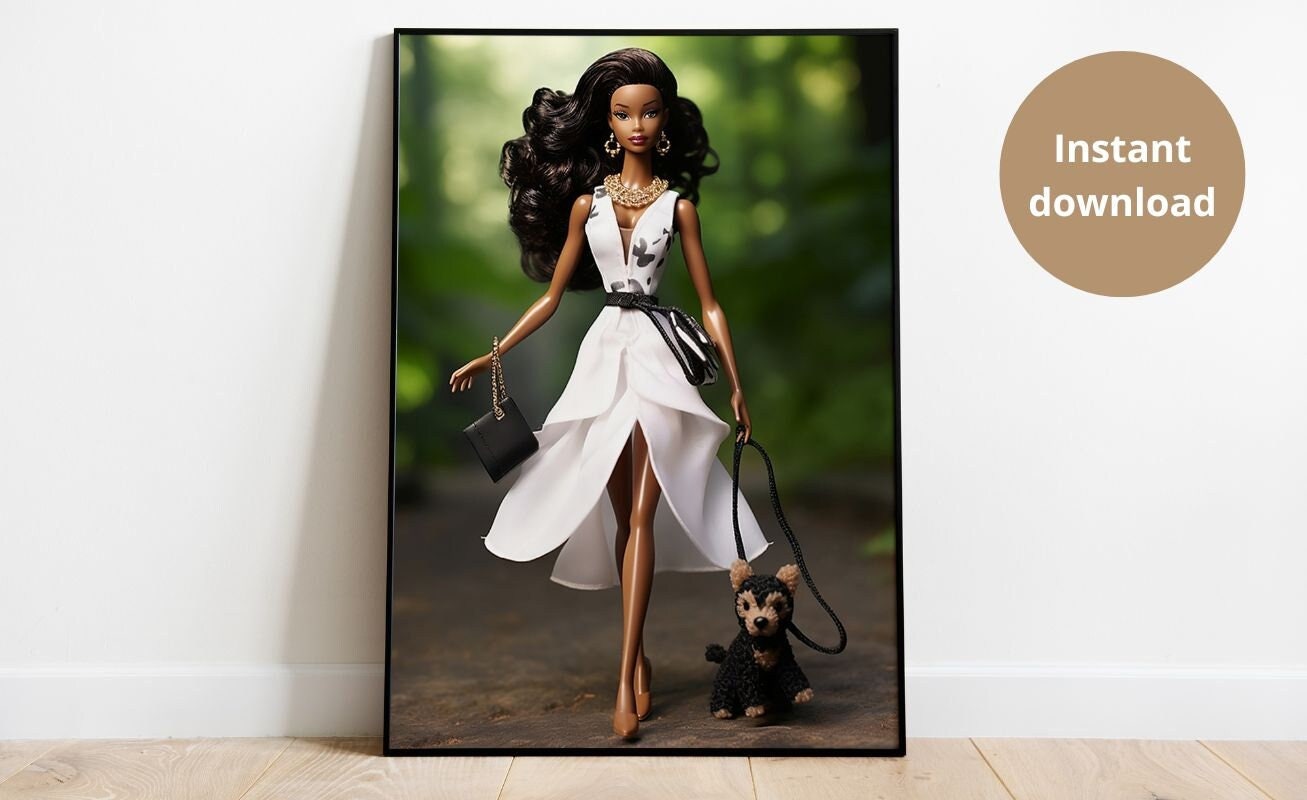 Black Barbie Poster Black Art Retro Decor Barbie Dog Doll Wall Art ...