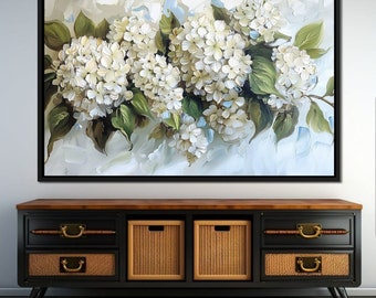 White Hydrangeas Still Life Print, Rustic Cottage Art (Digital Download)