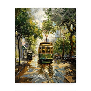 Impressão do bonde da Avenida Saint Charles | Pintura a óleo de Nova Orleans | Pôster da Rua Canal | Arte de parede de Nova Orleans | Download digital de decoração para casa