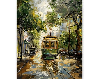 New Orleans Streetcar Oil Painting Print | St. Charles Ave NOLA Art (Digital Download)