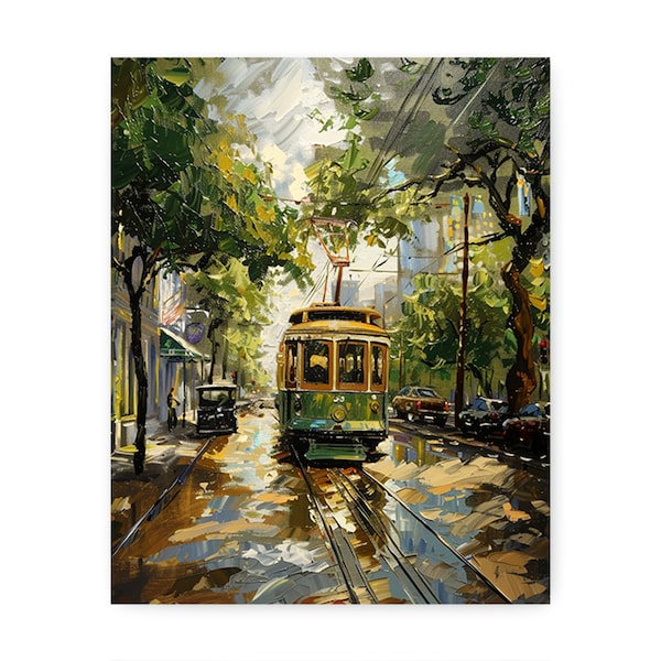 Arte del tranvía de St. Charles Ave / Pintura al óleo de Nueva Orleans / Arte imprimible del tranvía / Arte cajún / Decoración del hogar Descarga digital