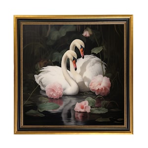 Swans Wall Art || Vintage Flowers Print || Swan Lake Printable || Nature Artwork || Girly Office Decor || Vintage Poster || Digital Download