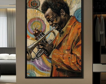 Miles Davis Oil Painting Print, Jazz Trumpeter, Black History (Digital Download)