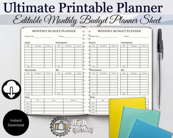 Printable Monthly Budget Planner Sheet (Digital Download)