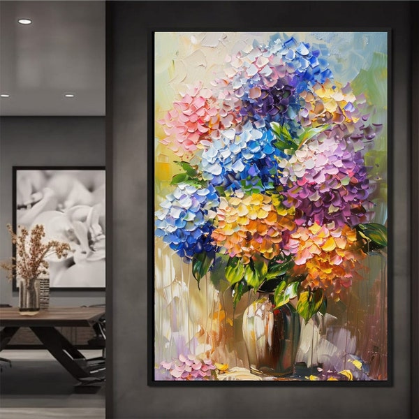 Hydrangea Oil Painting | Hydrangeas Painting | Farmhouse Flower Print | Spring Flowers Poster | Home Decor Wall Artwork Digital Download