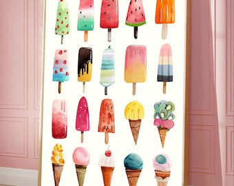 Watercolor Ice Cream & Popsicle Art Print | Summer Kitchen Decor (Digital Download)