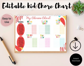 Editable Kids Chore Chart, Routine Checklist (PDF)
