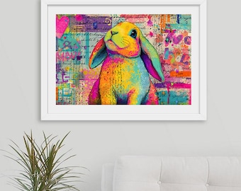 Colorful Pop Art Bunny Print, Whimsical Nursery Decor (Digital Download)