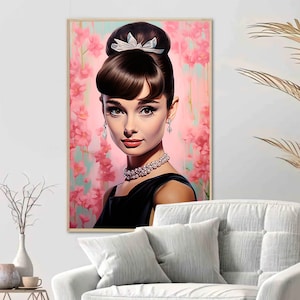 Audrey Hepburn-print || Vrouwenposter || Beroemde canvaskunst || Icoonkunstwerk || Audrey Hepburn-kunst || Glamoureuze vrouw schilderij || Modekunst