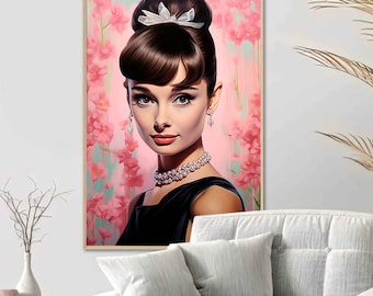 Audrey Hepburn Watercolor Art Print | Glamorous Woman Painting (Digital Download)