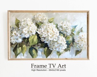 White Hydrangea Floral Samsung Frame TV Art, Farmhouse Still Life (Digital Download)