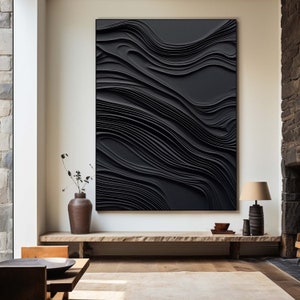 Arte de parede Japandi texturizada em preto, impressão abstrata minimalista (download digital)