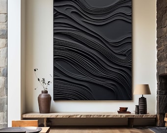 Black Textured Japandi Wall Art, Minimalist Abstract Print (Digital Download)