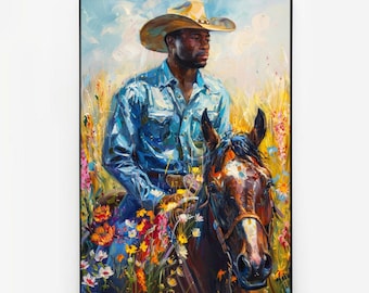 Impresión de caballo vaquero negro, fotografía de arte occidental (descarga digital)