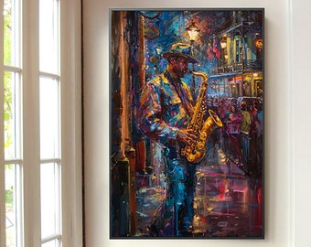 Bourbon Street Jazz Art Print | New Orleans Oil Painting (Digital Download)