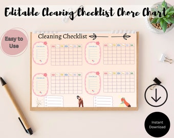 Editable Cleaning Checklist Chore Chart, Weekly Planner (PDF)