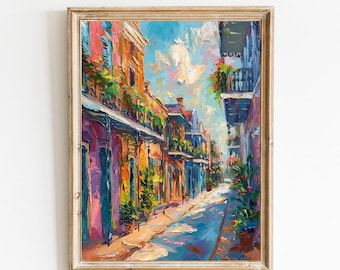 Impresión de pintura al óleo del Barrio Francés / Arte callejero de Nueva Orleans (Descarga digital)