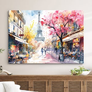 Romantic Paris Art | Pink Cafe Poster | Eiffel Tower Painting | Watercolor Print | Travel Art | French Home Decor | France Digital Download